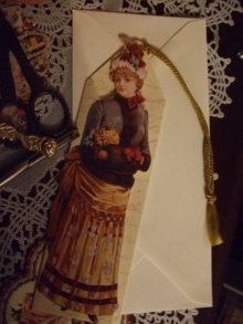 他の写真を見る1: タッセル飾り付1890’ｓ貴婦人ブックマークグリーティングカード
