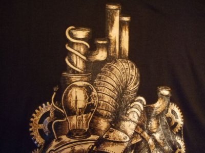 画像2: Black t-shirt mechanical heart steampunk short sleeves