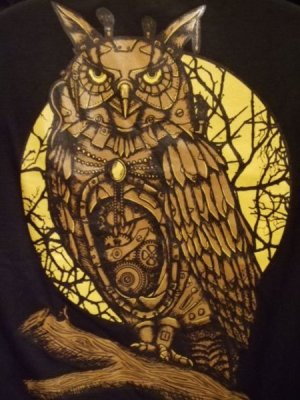 画像1: black t-shirt mechanical owl on the moon background (1)