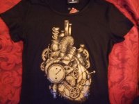 画像1: Black t-shirt mechanical heart steampunk short sleeves