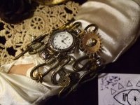 画像2: SteamPunk ステンレスコード×バフレザー歯車のブレスウォッチ