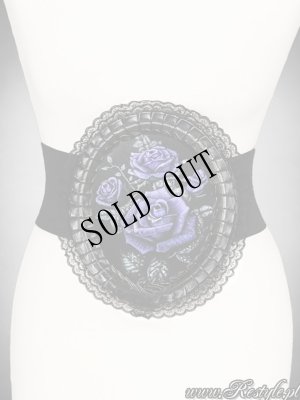 画像1: 青紫の髑髏と薔薇のベルト hologram cameo belt "DEADLY ROSES" in lace frame (1)