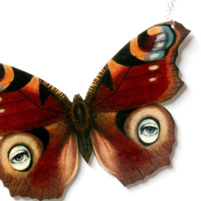 画像1: ButterflEye in Red Necklace　赤い目柄蝶々のネックレス