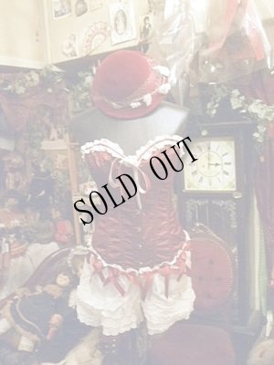 画像2: [再入荷]ボルドーサテンフリルリボンコルセット (2)
