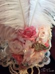 画像17: パールと薔薇にモーブピンクの羽のブライダルヘッドドレス (17)