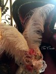 画像11: パールと薔薇にモーブピンクの羽のブライダルヘッドドレス (11)