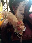 画像10: パールと薔薇にモーブピンクの羽のブライダルヘッドドレス (10)