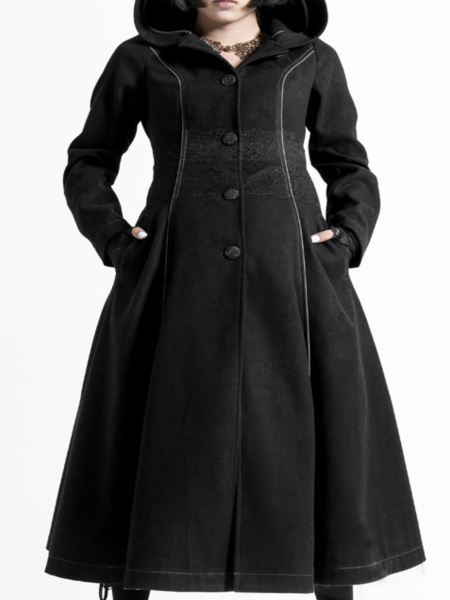 [再入荷]　ファー付きAラインロングコート Black gothic coat